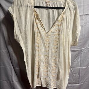 J. Crew 100% Cotton Cream Blouse with Gold Pattern